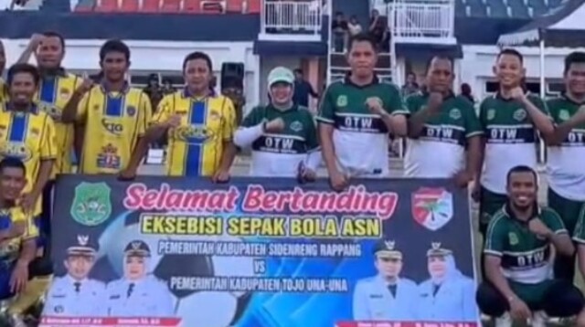 Tiga Gol Bupati Ilham Lawidu Warnai Kemenangan Pemkab Touna di Sidrap